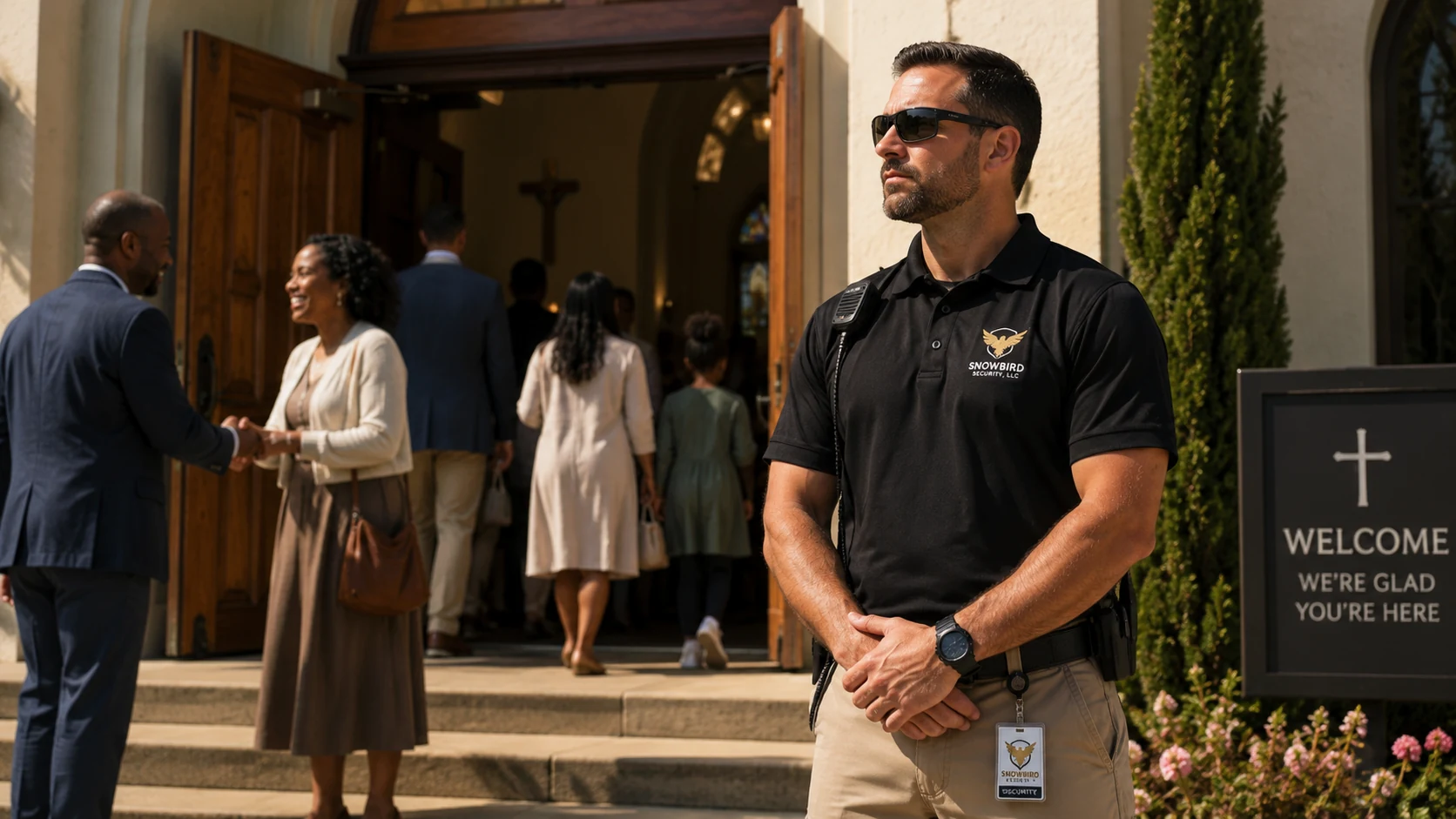 Snowbird Security officer providing security at a place of worship